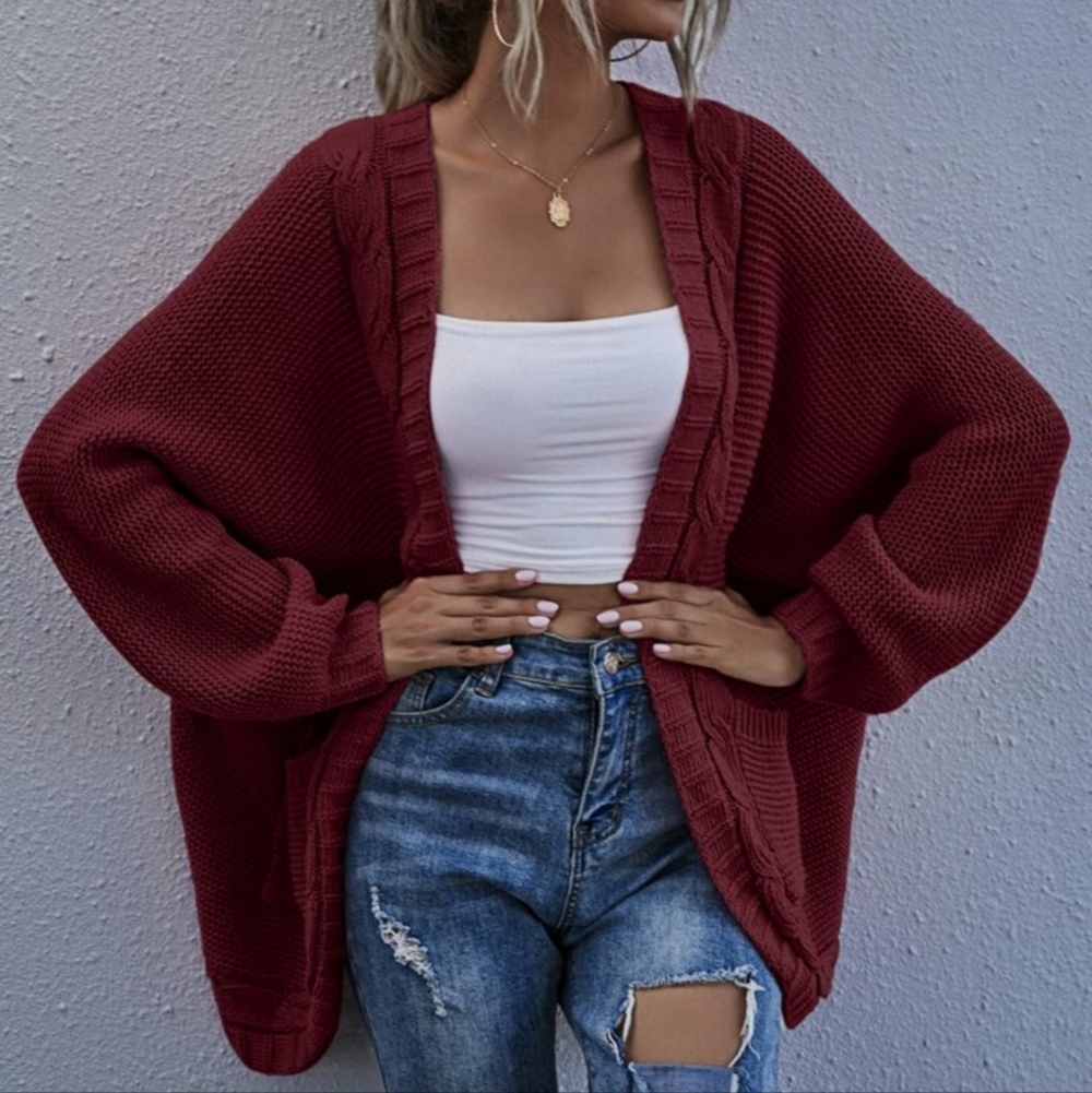 SHEIN LUNE Double Pocket Batwing Sleeve Cardigan Size L - Picture 7 of 12